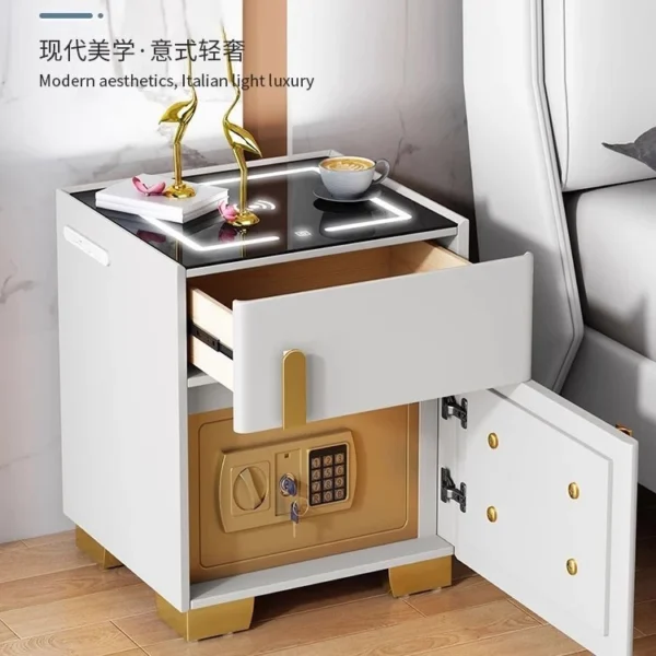 Multifunctional Smart All-Solid Wood Bedside Table with Safe Household