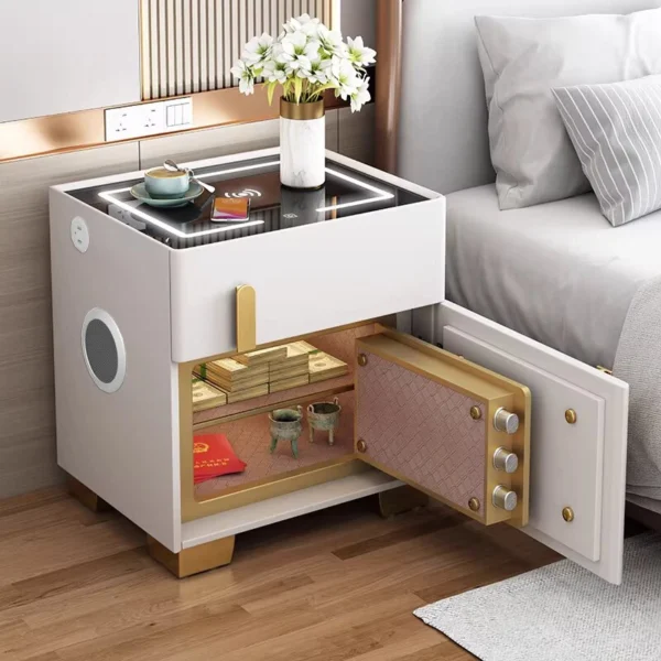 Multifunctional Smart All-Solid Wood Bedside Table with Safe Household