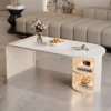 Coffee table living room small homes light feel cream made travertine rock slab