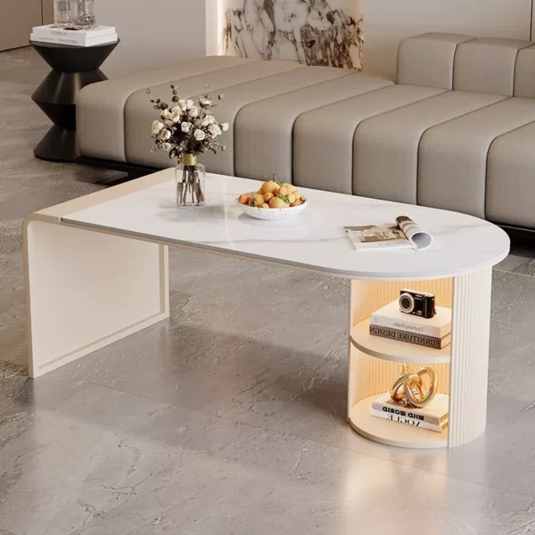Coffee table living room small homes light feel cream made travertine rock slab