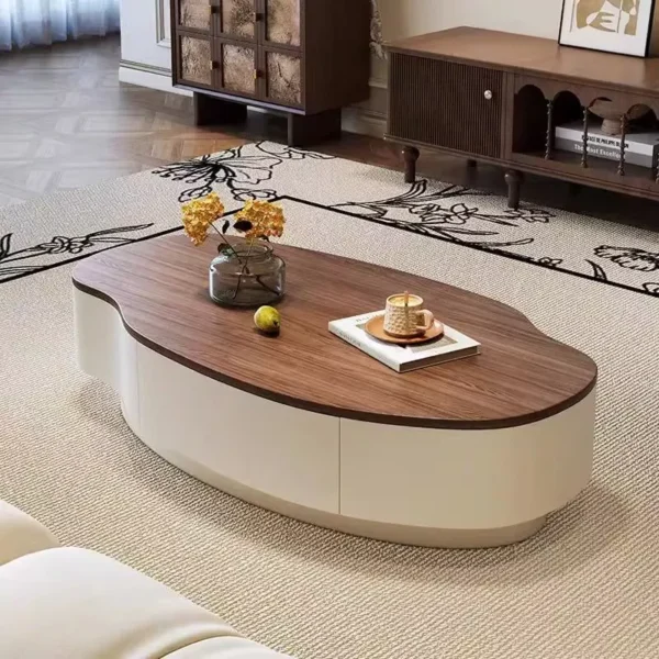 French vintage walnut mango coffee table living room minimalist light retro solid wood